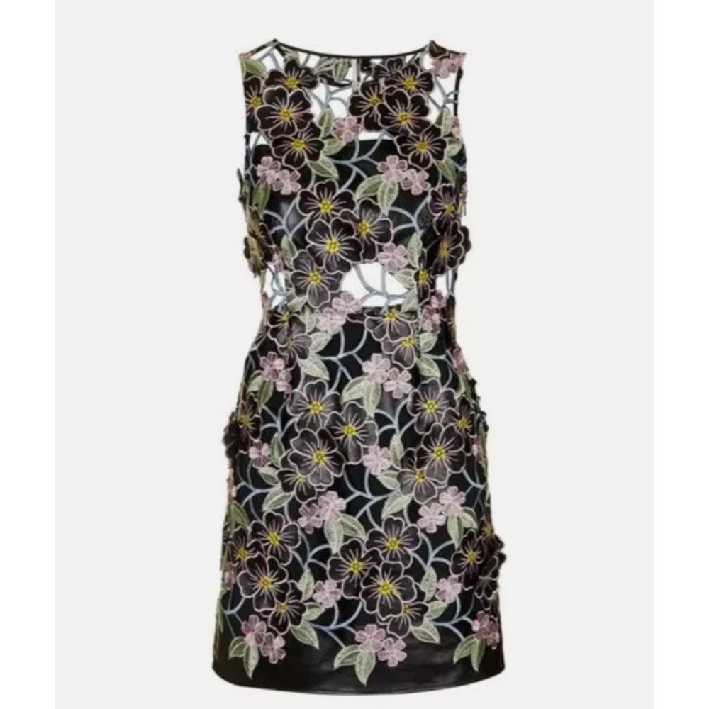 Topshop Black Floral Lace Appliqué Mini Dress